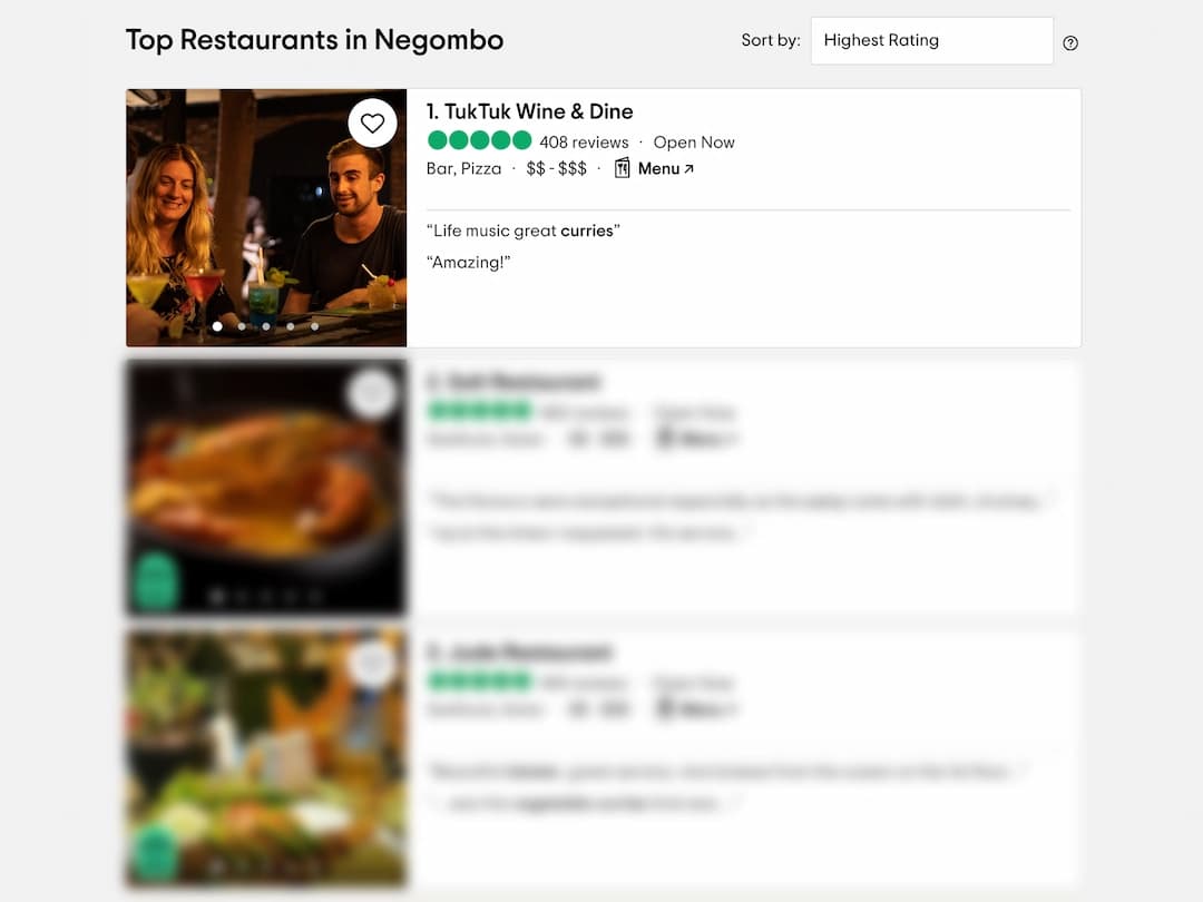 TripAdvisor #1 restaurant ranking badge for TukTuk Wine and Dine in Negombo
